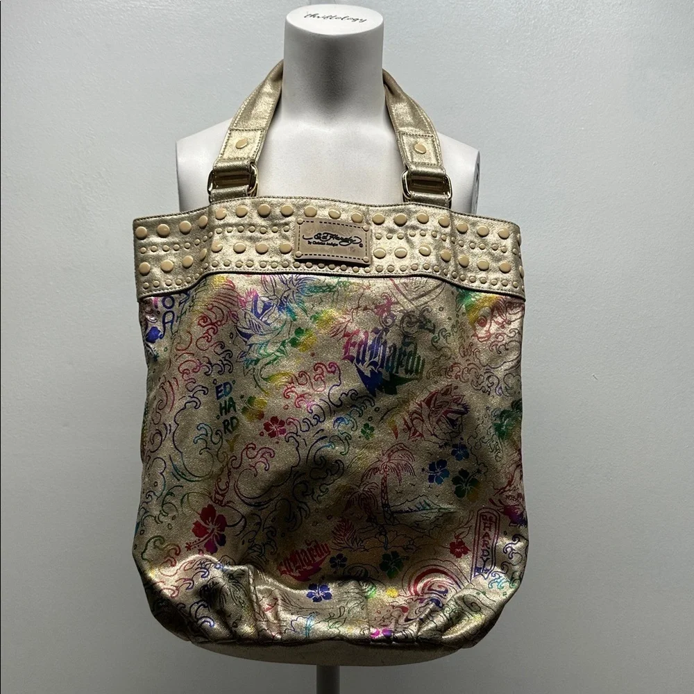 Ed Hardy Gidget Bucket Tote Handbag Purse Bag Oversized Colorful Rainbow Y2K 00s